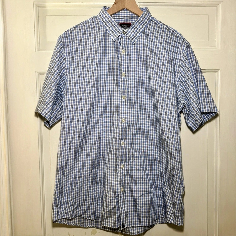 UNTUCKit Dante Blue Check Mens XXL Short Sleeve Wrinkle Free Cotton Shirt - Picture 4 of 7